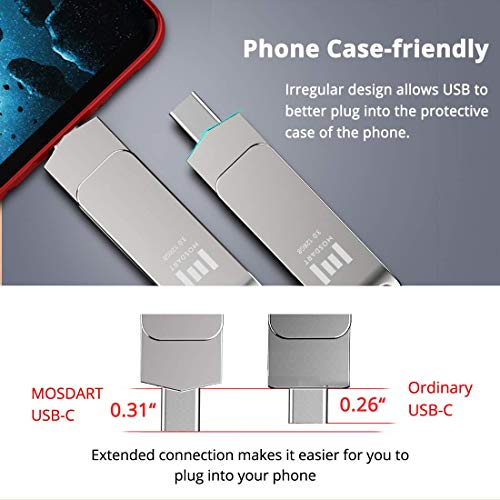 MOSDART 128GB USB C 3.2 Fast Speed C and A Dual Flash Drive, exFAT Memory Stick with Keychain Loop, for iPhone 15,16,17, Android Phone, iPad, MacBook, Silver(Pack of 2) - Image 3