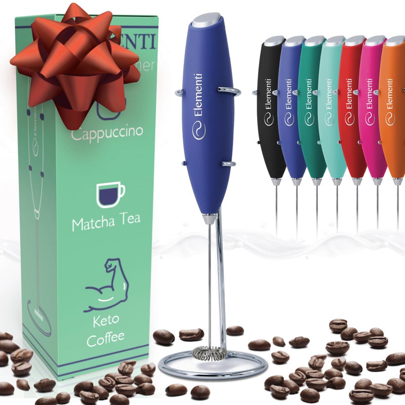 Elementi Portable Electric Milk Frother Matcha Whisk Milk Frother for Coffee Frother Electric Hand Blender Mini Electric Whisk Small Hand Blender Periwinkle