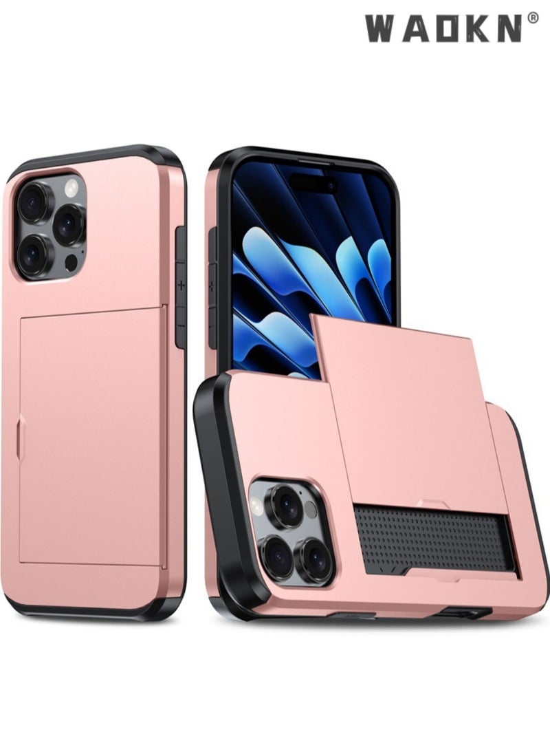WAOKN - Wallet Case for iPhone 15 Pro Max,Anti-Drop Cushioned Slim Fit Protective Soft TPU Shockproof Case with Cute Card Holder,Slim and Shockproof Fingerprint Resistant Cover,with Hidden Card Holder,Pink - Image 1