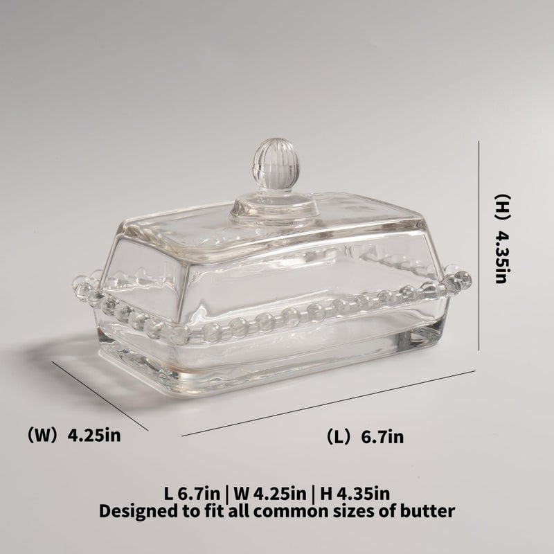 QIANCHANG Glass Butter Dish with Lid for Countertop, Clear Crystal Glass Covered Butter Stick Holder Tray, Butter Storage Container for Fridge - Image 4