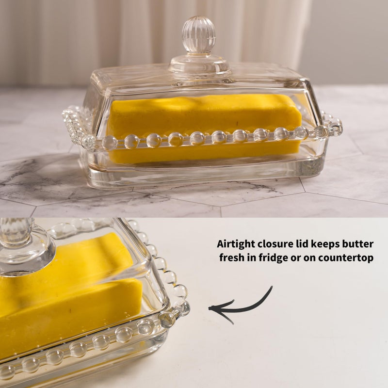 QIANCHANG Glass Butter Dish with Lid for Countertop, Clear Crystal Glass Covered Butter Stick Holder Tray, Butter Storage Container for Fridge - Image 5