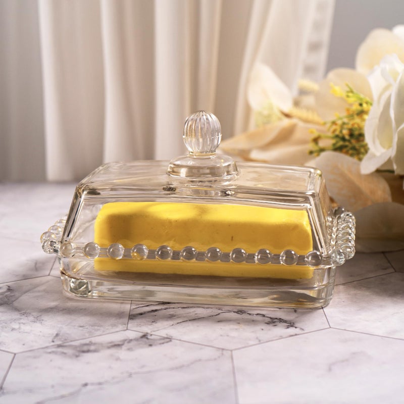QIANCHANG Glass Butter Dish with Lid for Countertop, Clear Crystal Glass Covered Butter Stick Holder Tray, Butter Storage Container for Fridge - Image 2