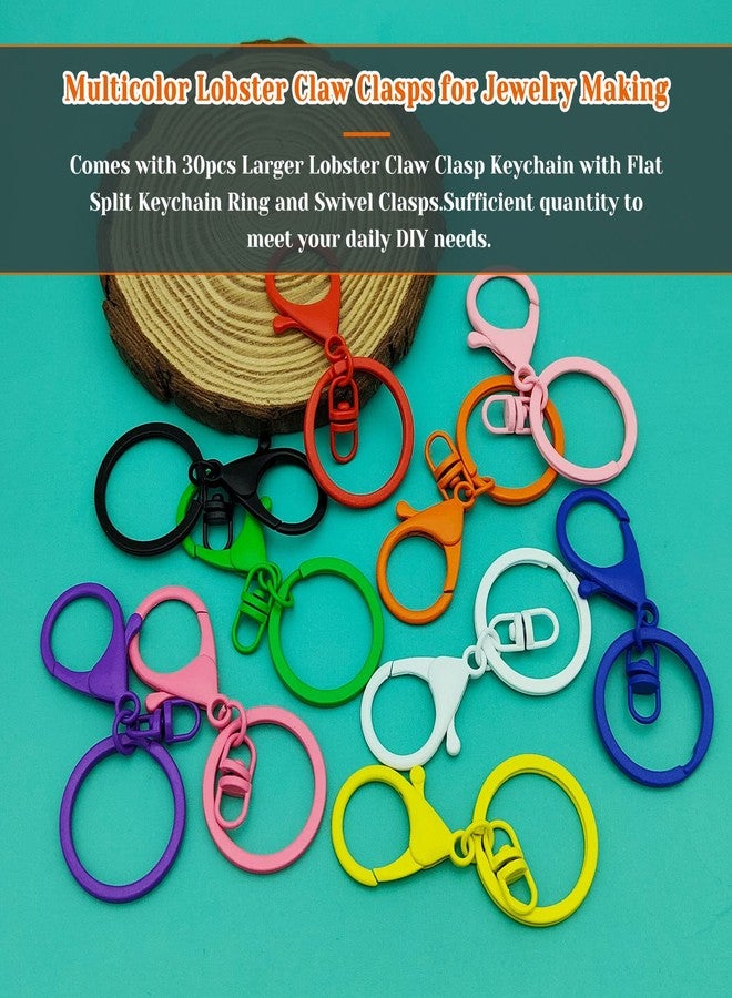 Oubaka 30Pcs Lobster Claw Clasps Keychain for Jewelry Making,Colorful Metal Lobster Clasp Swivel Trigger Clips with Swivel Clasps Hook Clips Flat Split Keychain Ring for DIY Craft Jewelry Making(10 Colors) - Image 2