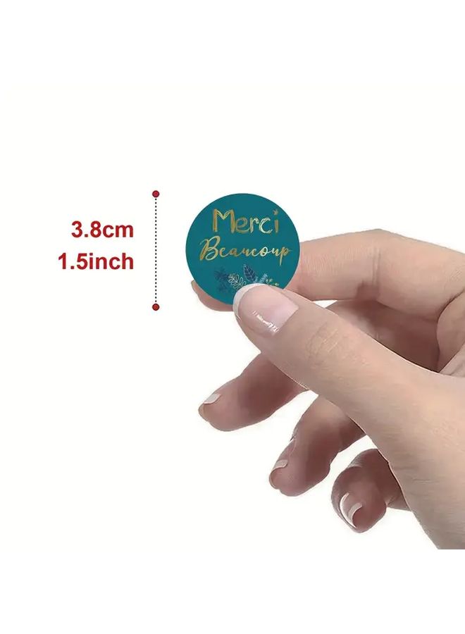 120pcs Merci Beaucoup Thank You Stickers Round French Appreciation Labels with Elegant Golden Lettering and Teal Floral Design Premium Paper Gift Tags for Gift Wrapping Takeout Containers Commercial Use Mixed Color Design - Image 2