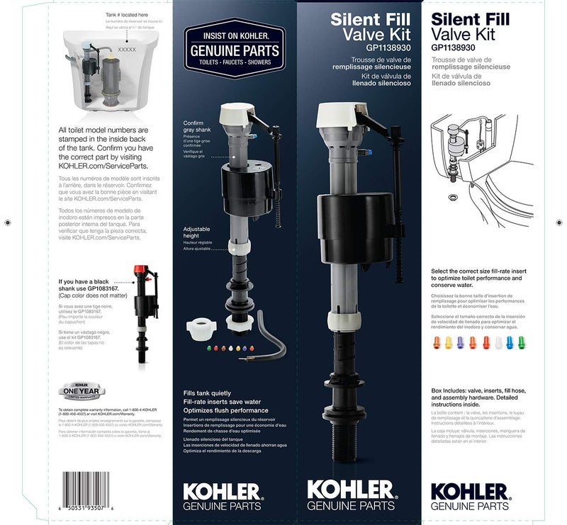 KOHLER Silent Fill Toilet Valve Kit, Genuine Part GP1138930, Adjustable with Multiple Fill-Rate Inserts - Image 2
