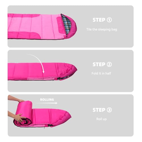 Kanyak Sleeping Bags for Adults Teens Cold Weather &Warm, 3 Seasons, Cotton Flannel Liner Sleeping Bag, Lightweight Compact Camping Essentials Equipment, Hiking, Outdoor, Travel(T-Shaped) (Double Pink) - Image 5