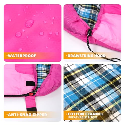 Kanyak Sleeping Bags for Adults Teens Cold Weather &Warm, 3 Seasons, Cotton Flannel Liner Sleeping Bag, Lightweight Compact Camping Essentials Equipment, Hiking, Outdoor, Travel(T-Shaped) (Double Pink) - Image 3