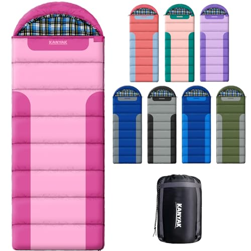 Kanyak Sleeping Bags for Adults Teens Cold Weather &Warm, 3 Seasons, Cotton Flannel Liner Sleeping Bag, Lightweight Compact Camping Essentials Equipment, Hiking, Outdoor, Travel(T-Shaped) (Double Pink) - Image 1