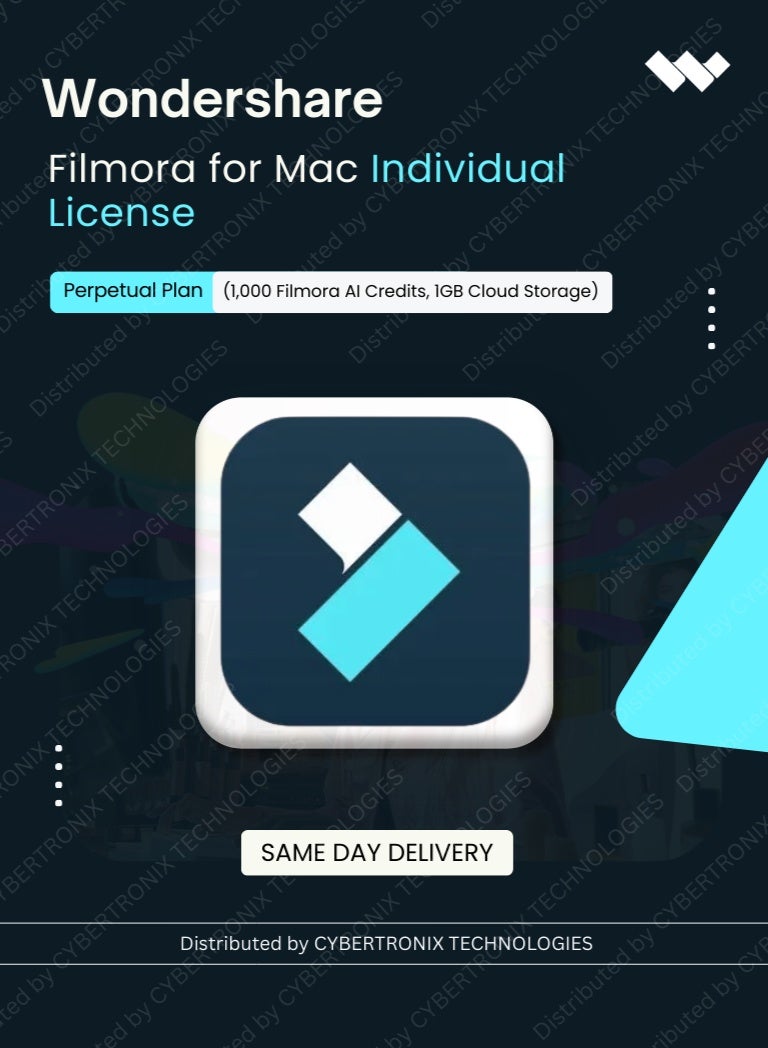 ترخيص فردي Wondershare Filmora لنظام Mac | خطة دائمة | (1,000 رصيد من Filmora AI، 1 جيجابايت تخزين سحابي) | ترخيص رقمي | تسليم في نفس اليوم
