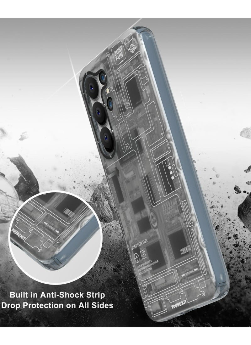 Futuristic Technology Circuit Designed for Samsung Galaxy S23 Ultra case (2023) Full Protection, Military Shockproof, Soft Bumper - Black/Grey