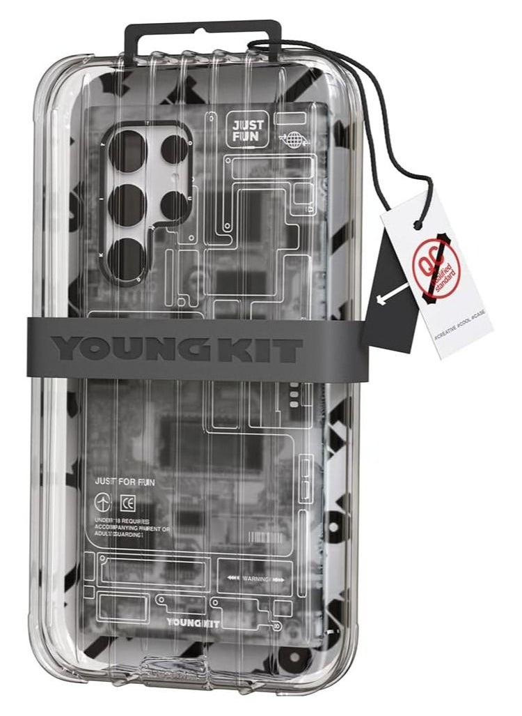 Futuristic Technology Circuit Designed for Samsung Galaxy S23 Ultra case (2023) Full Protection, Military Shockproof, Soft Bumper - Black/Grey