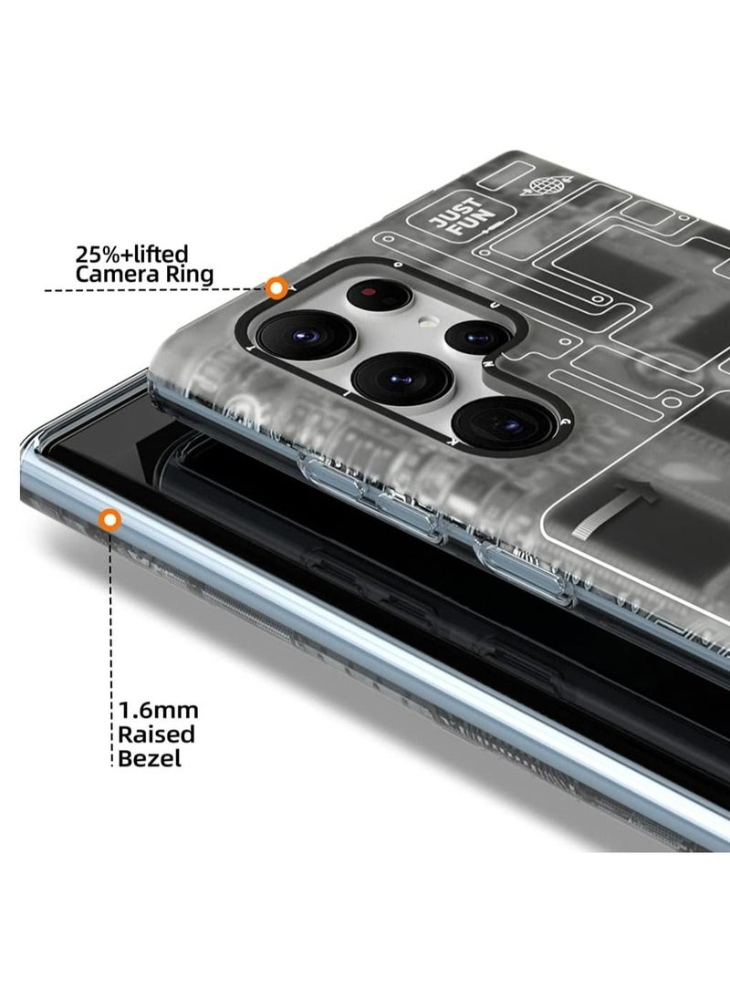 Futuristic Technology Circuit Designed for Samsung Galaxy S23 Ultra case (2023) Full Protection, Military Shockproof, Soft Bumper - Black/Grey