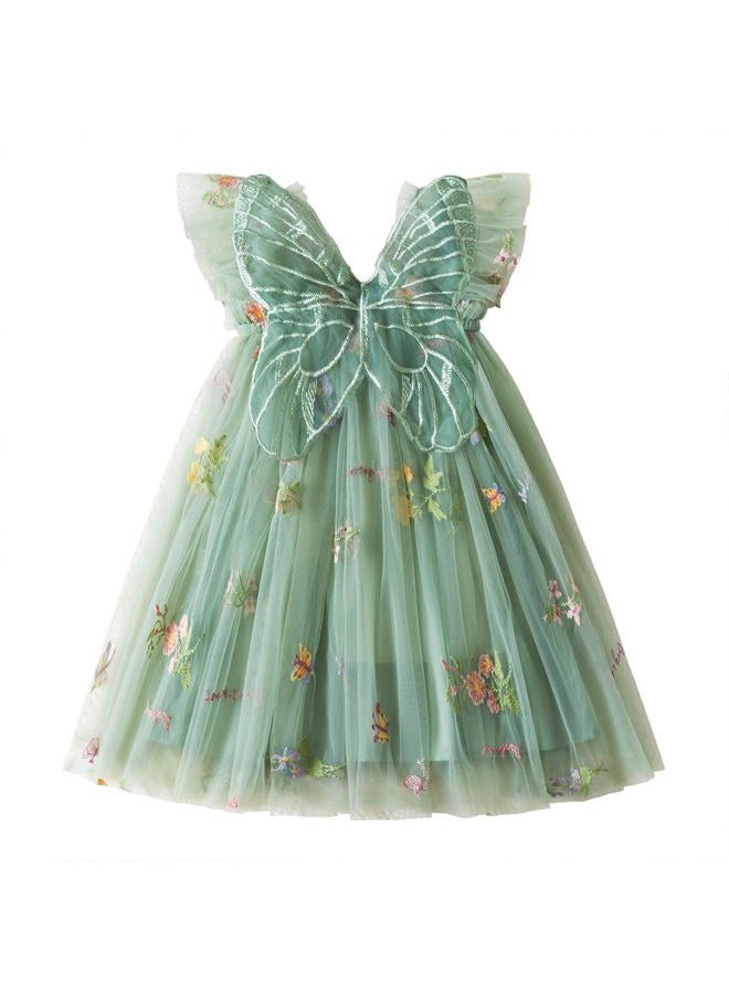 Nileafes Toddler Girl Flower Butterfly Embroidery Tutu Dress Casual Tulle Princess Birthday Dresses Size 80 (6-12 Months, 109-Green) - Image 1
