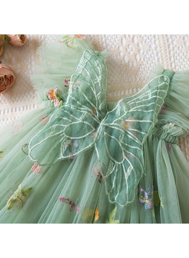 Nileafes Toddler Girl Flower Butterfly Embroidery Tutu Dress Casual Tulle Princess Birthday Dresses Size 80 (6-12 Months, 109-Green) - Image 5
