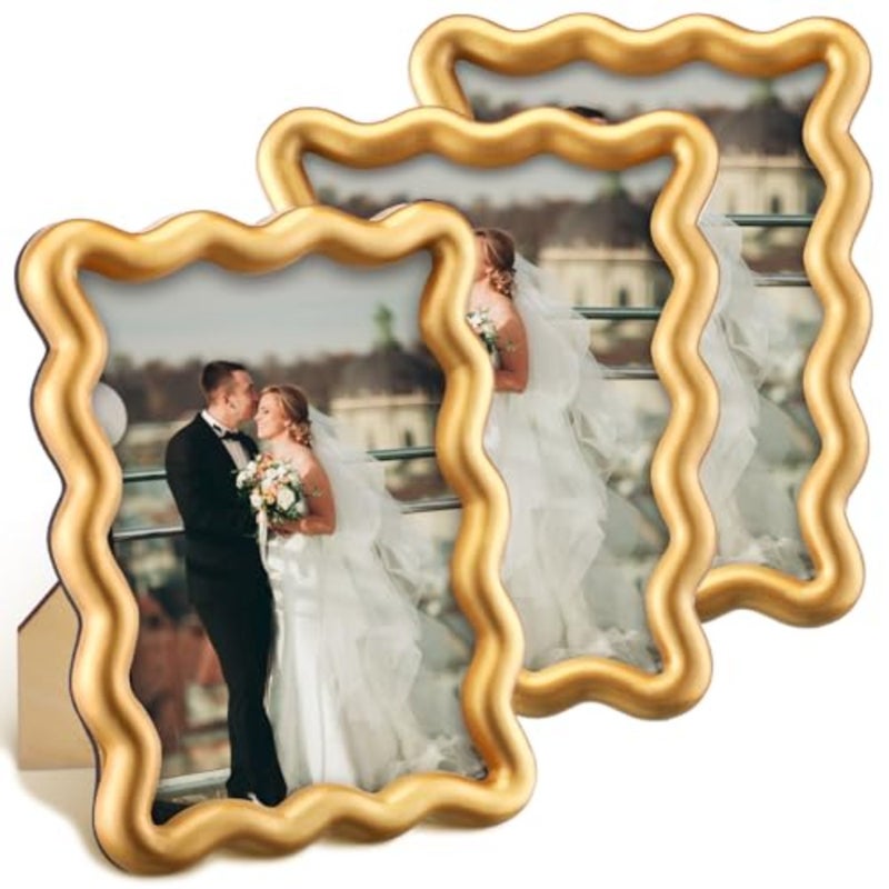 3 عبوات من إطارات الصور مقاس 5x7 بوصة إطار صورة من الراتنج المتموج مع زجاج شفاف مقاس 5x7 بوصة إطارات صور حديثة عتيقة صدفية ديكور منزلي متين وديكور أنيق لعرض سطح الطاولة - Image 1
