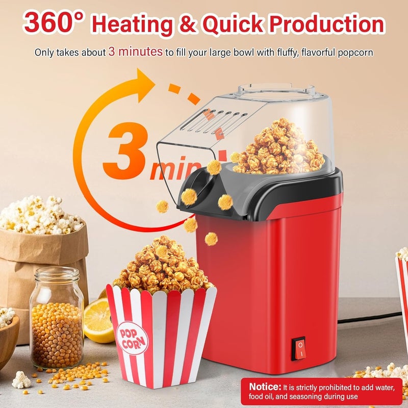 Hot Air Popcorn Machine 1200W – Healthy Popcorn Ready in 3 Minutes, No Oil, Touch of a Button Operation, Easy to Clean, Perfect for Family Gatherings & Movie Watching - Image 2