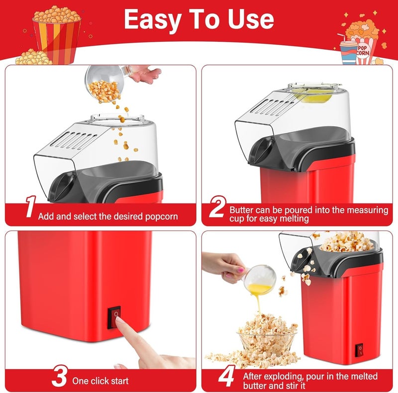Hot Air Popcorn Machine 1200W – Healthy Popcorn Ready in 3 Minutes, No Oil, Touch of a Button Operation, Easy to Clean, Perfect for Family Gatherings & Movie Watching - Image 4