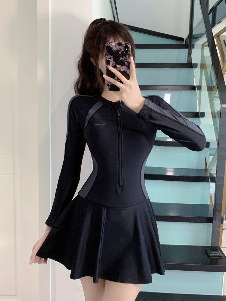 Women's Modest Swimsuit Dress One-Piece Long Sleeve Skirted Bathing Suit UPF 50+ Slimming Conservative Swimwear for Beach Hot  Spring - Image 1