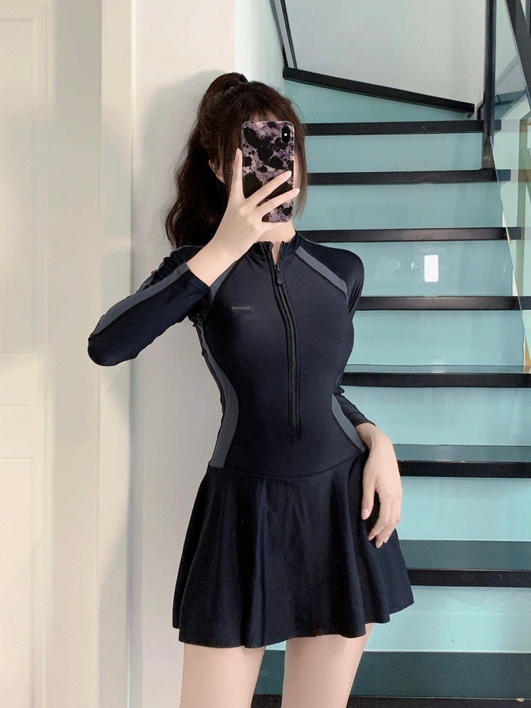 Women's Modest Swimsuit Dress One-Piece Long Sleeve Skirted Bathing Suit UPF 50+ Slimming Conservative Swimwear for Beach Hot  Spring - Image 5