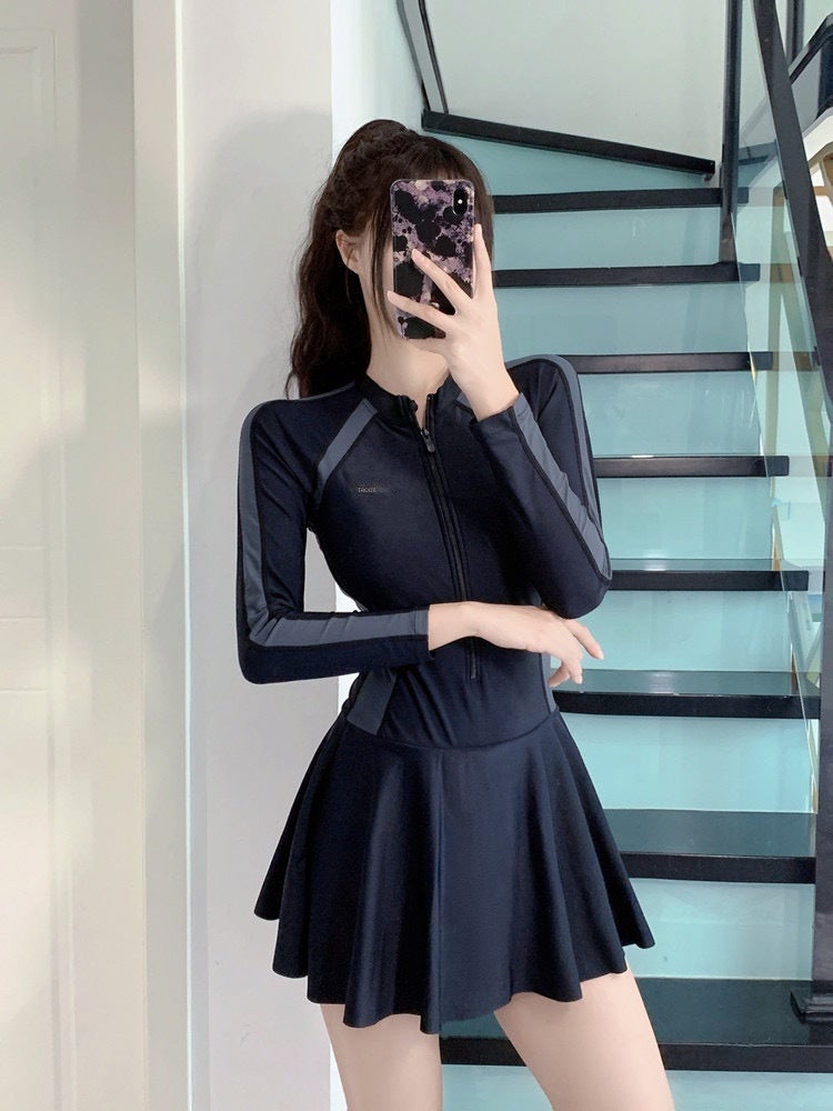Women's Modest Swimsuit Dress One-Piece Long Sleeve Skirted Bathing Suit UPF 50+ Slimming Conservative Swimwear for Beach Hot  Spring - Image 4