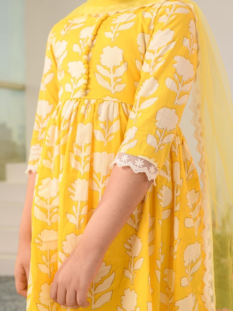 Pspeaches Girl's Cotton Printed Kurta & Palazzo (KS-YELLOWOFFWHITE-4-5Y_Yellow - Image 3