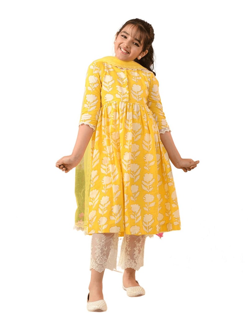 Pspeaches Girl's Cotton Printed Kurta & Palazzo (KS-YELLOWOFFWHITE-4-5Y_Yellow - Image 5