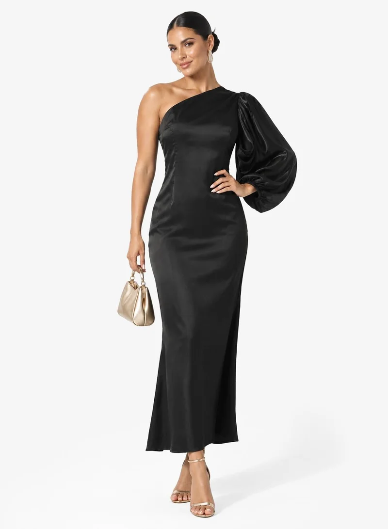 Ginger One Shoulder Puff Sleeves Maxi Dress