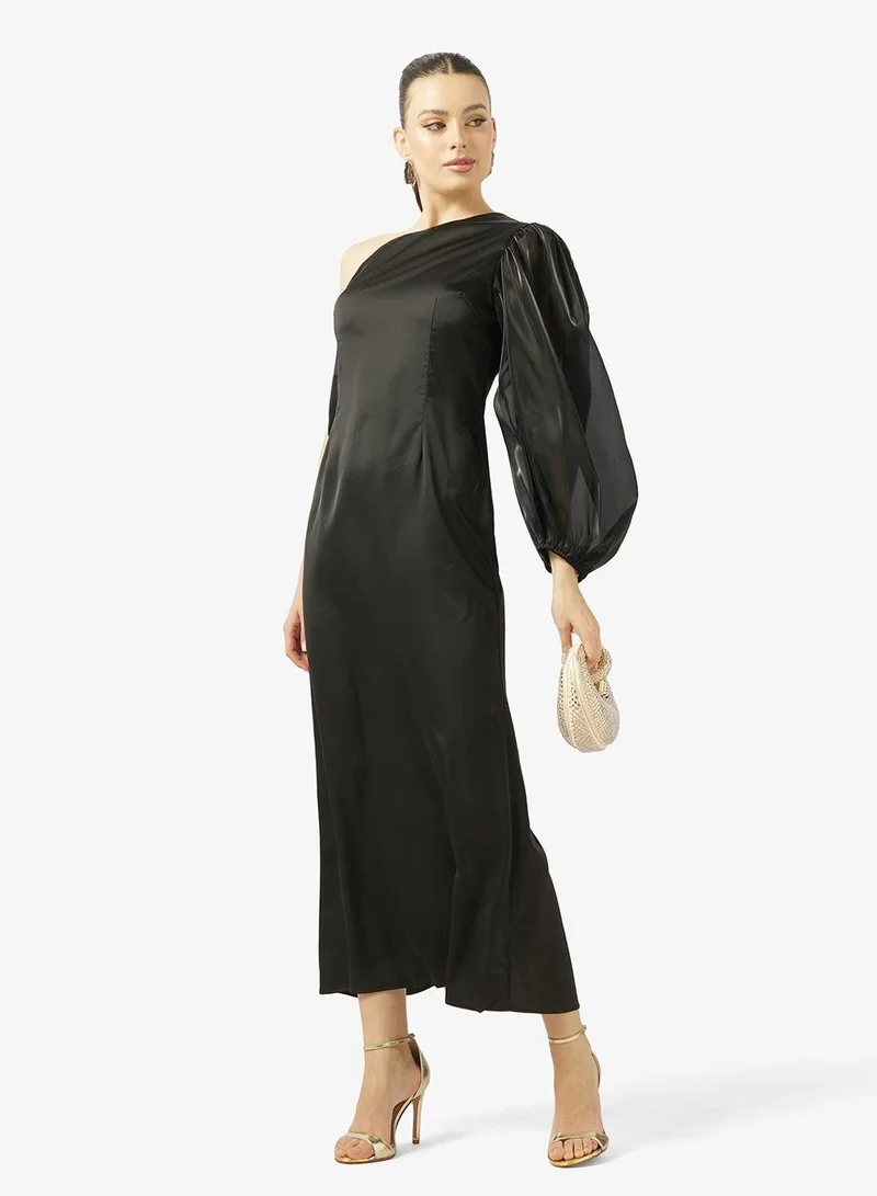 Ginger One Shoulder Puff Sleeves Maxi Dress