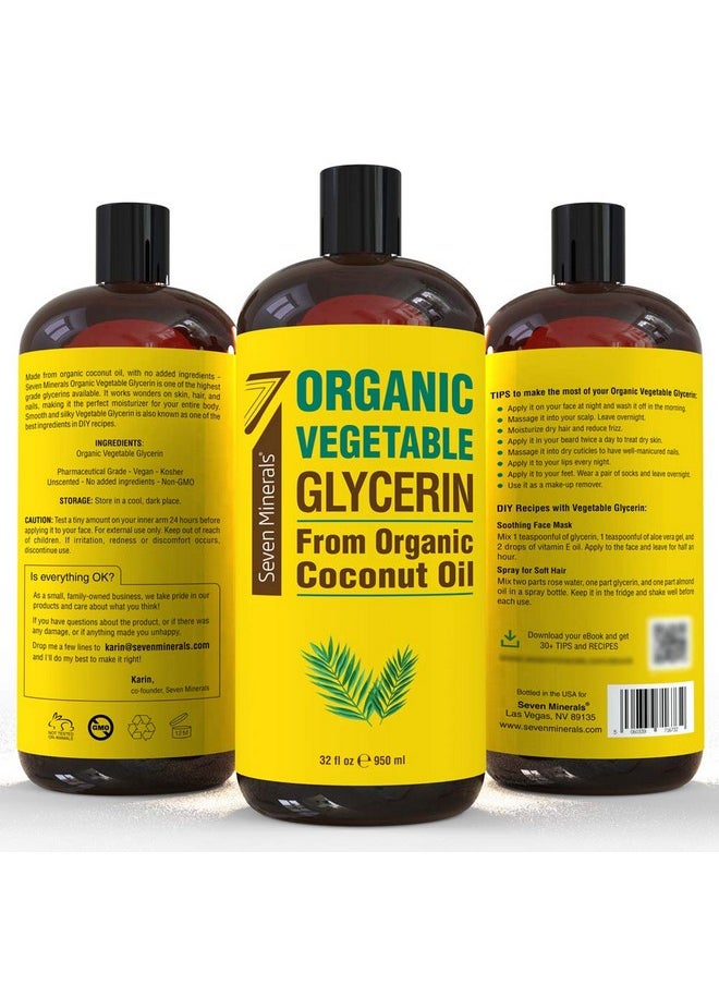 Seven Minerals Seven Minerals, Organic Vegetable Glycerin - Big 32 fl oz Bottle - No Palm Oil, Made with Organic Coconut Oil - Therapeutical Grade Glycerine for DIYs - Hair, Nails & Skin Moisturizer - Non-Gmo  - Image 5