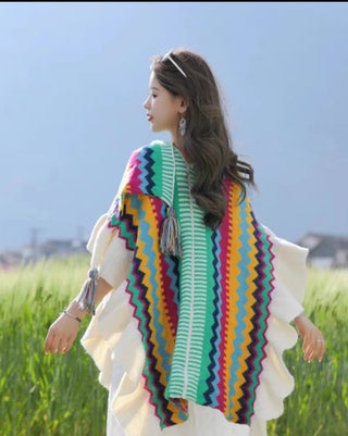 Bohemian Fringe Knit Poncho Wrap Scarf for Women Grass green (wave edge) - pzsku/Z6E9EFB03B3183CD8FE0EZ/45/1746233301/b8347e80-a904-4d66-a154-99c23e5294da