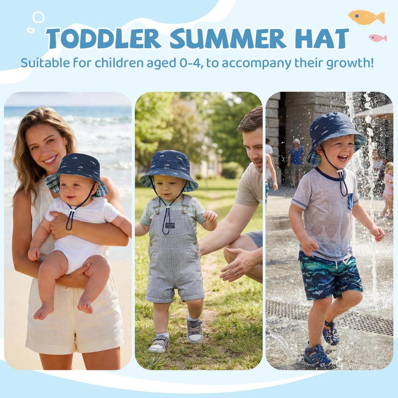 Durio Toddler Sun Hat - UPF 50+ Infant Newborn Summer Bucket Hats for Boy Girl, Wide Brim Baby Sun Hat for Beach Outdoor Play, Navy Fish 12-24 Months - Image 5