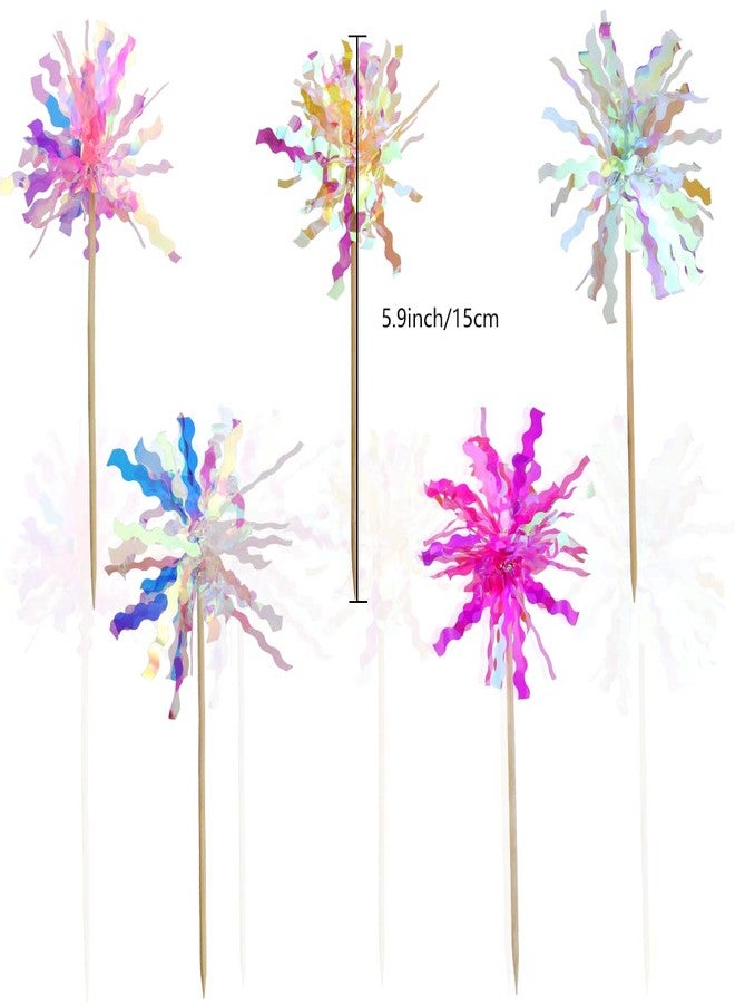 JOGILBOY 10 Pcs Happy Birthday Cake Toppers Foil Firework Cupcake Toppers Sparkle Tinsel Drink Stirrers Flowers Cake Decoration Cocktail Food Fruit Toothpick for Cake Decoration Party Supplies - Image 2