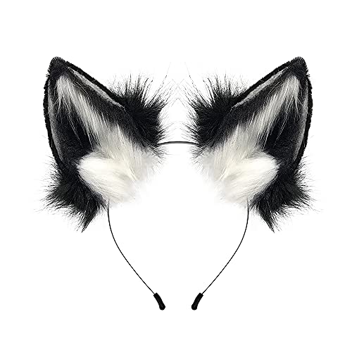 HAOAN Handmade Wolf Fox Fur Ears Hairhoop Headwear Anime Fancy Dress Party Cosplay Halloween Costume Headband Hairband - Image 1