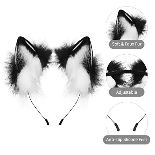 HAOAN Handmade Wolf Fox Fur Ears Hairhoop Headwear Anime Fancy Dress Party Cosplay Halloween Costume Headband Hairband - Image 4