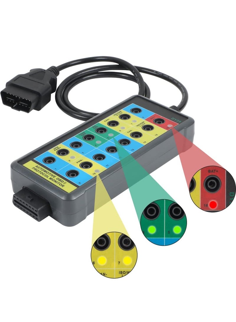 OBD2 Breakout Box, Auto OBDII Protocol Detector 16-Pin CAN Bus Test Breakout Box, with OBD2 Scanner Connector, 4mm Banana Jack, 35-inch Cable  - Image 1