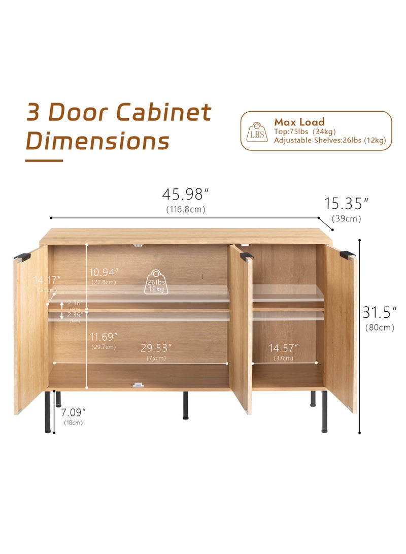 Chogori Long Buffet Side board Cabinet,45.98" Large Office Coffee Bars Station,Extra Wide Farmhouse Accent Cabinets with 3 Doors and Shelves,Fluted Entryway Cabinet TV Consoles for living room,Hallyway - Image 2