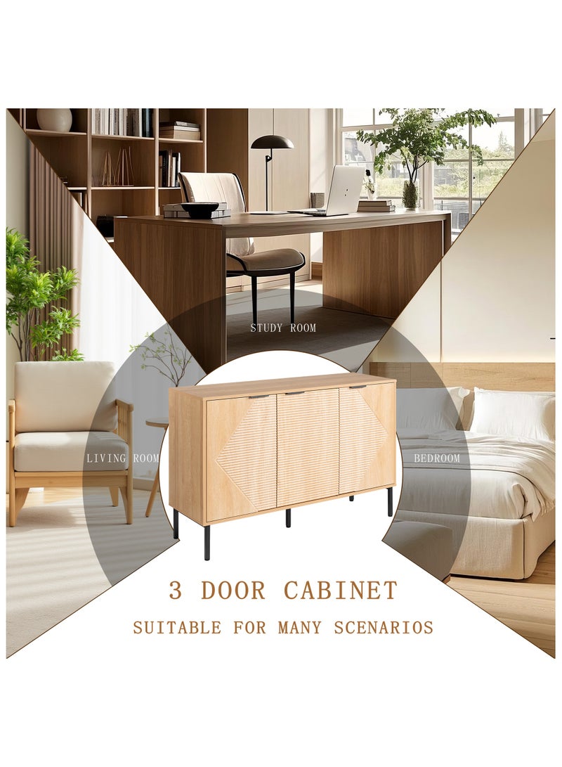 Chogori Long Buffet Side board Cabinet,45.98" Large Office Coffee Bars Station,Extra Wide Farmhouse Accent Cabinets with 3 Doors and Shelves,Fluted Entryway Cabinet TV Consoles for living room,Hallyway - Image 3