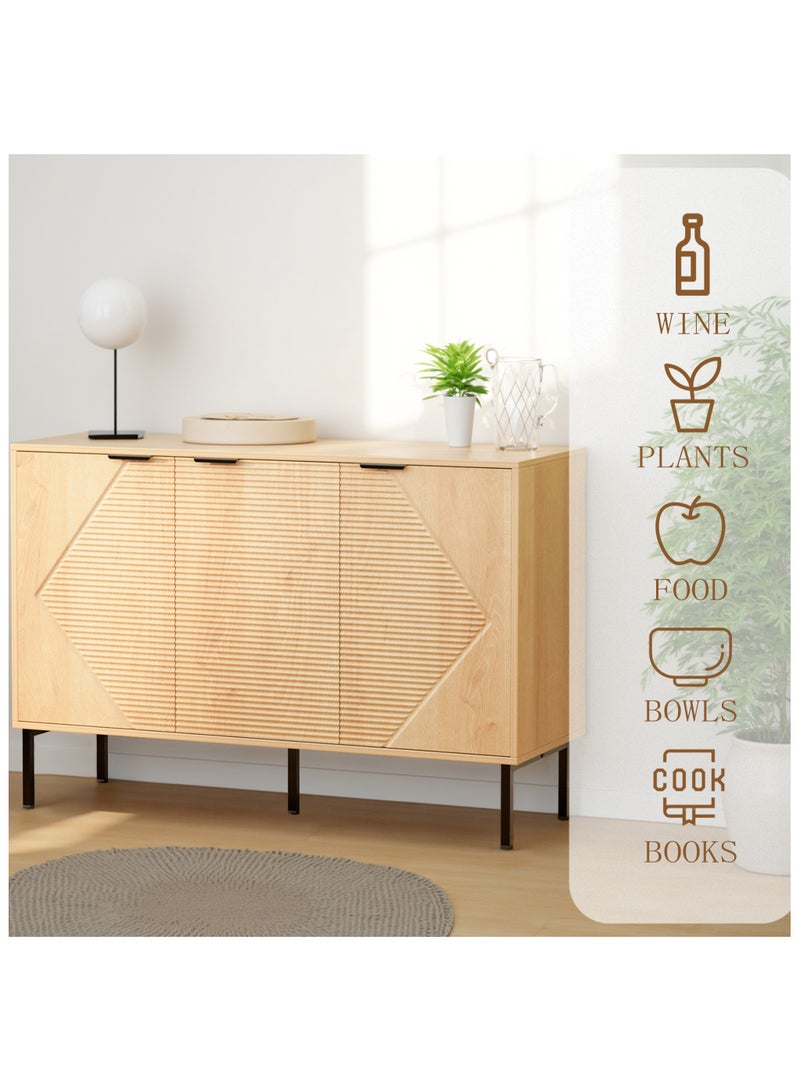 Chogori Long Buffet Side board Cabinet,45.98" Large Office Coffee Bars Station,Extra Wide Farmhouse Accent Cabinets with 3 Doors and Shelves,Fluted Entryway Cabinet TV Consoles for living room,Hallyway - Image 4
