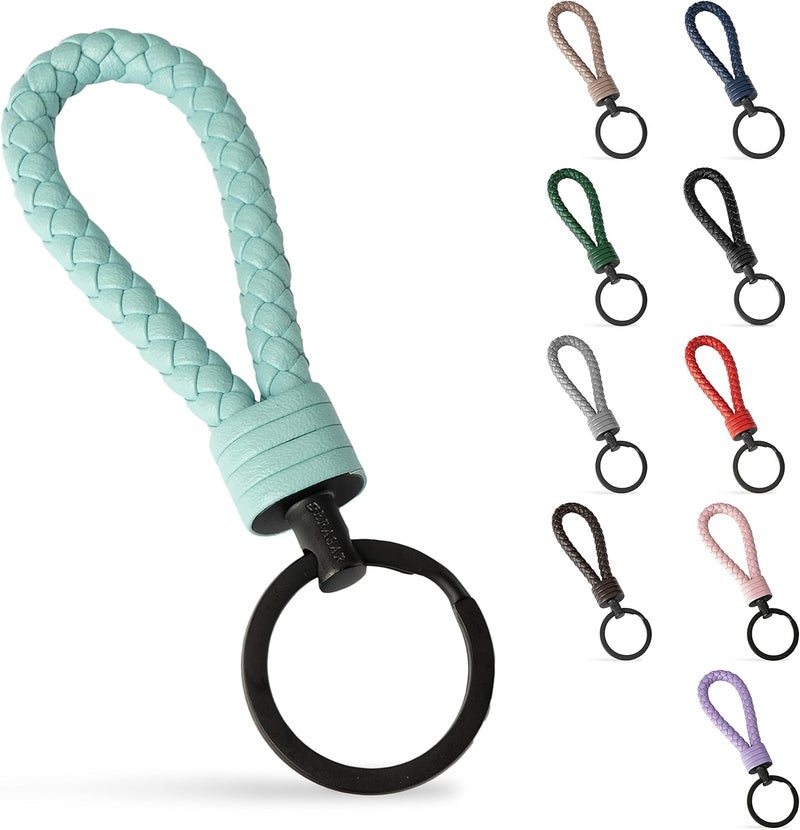 SERASAR Leather Key-Holder With Stainless Steel Key Fob - Additional Rings For Small Keys - Ideal For Car, Motorcycle, Bicycle & House - Keychain With Gift Box - Image 1