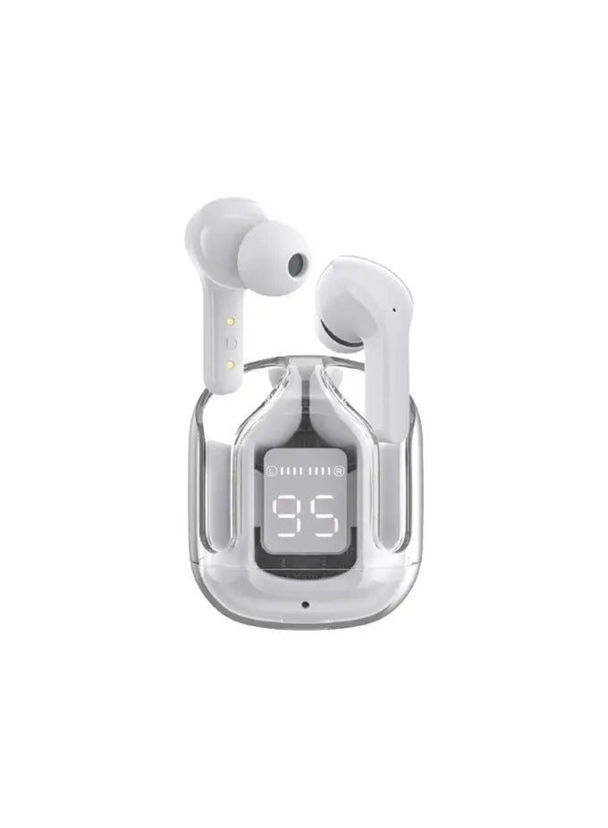 ACEFAST HY Crystal-T6 Earbuds With LED Display Gaming Headphones Portable Stereo HD Sound Microphone Crystal Case Noise Cancellation With Charging(White) - Image 1