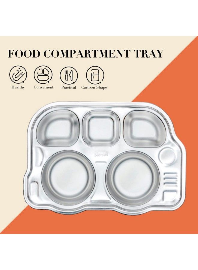 Stainless Steel Divided Meal Plate Tray5 Compartments Dinner Dish For Baby Toddler Kids Feeding Setbus Shape Bpafree Safe Fun Nontoxic Heavy Duty