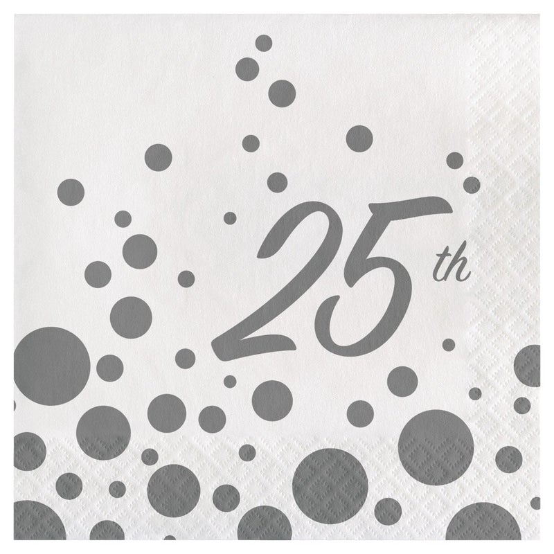 Creative Converting 317850 16 Count 25th Anniversary Paper Lunch Napkins Sparkle and Shine Silver