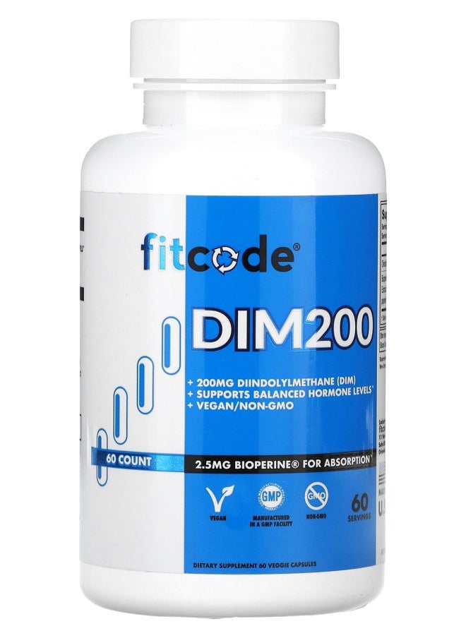 fitcode DIM200 Diindolylmethane (DIM) 200 mg 60 Veggie Capsules 