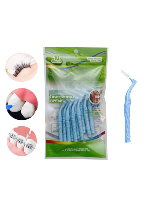 10 قطع من فرشاة تنظيف بين الأسنان، خيط تنظيف بين الأسنان على شكل حرف L لصحة الفم، فرش أسنان سهلة الاستخدام (0.7 مم) أزرق