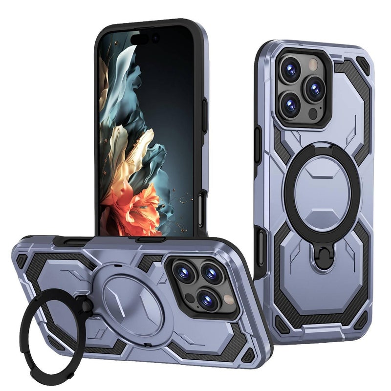 TPU+PC MagSafe Case for iPhone 15 / 15 Plus / 15 Pro / 15 Pro Max with Shockproof and Drop Protection plus Shockproof plus Kickstand plus Strong Magnetic in Purple - Image 1