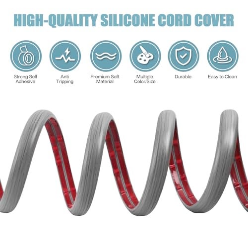DBHXXMB-HH Floor Cord Cover Self Adhesive Cord Hider,10FT Cable Management, Extension Strip Protector for Wires, Prevent Cable Trips for Offices, Gyms, Exhibitions Cavity:0.39"(W) x 0.27"(H) Gray Wood - Image 3