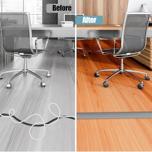 DBHXXMB-HH Floor Cord Cover Self Adhesive Cord Hider,10FT Cable Management, Extension Strip Protector for Wires, Prevent Cable Trips for Offices, Gyms, Exhibitions Cavity:0.39"(W) x 0.27"(H) Gray Wood - Image 5