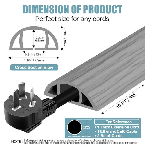 DBHXXMB-HH Floor Cord Cover Self Adhesive Cord Hider,10FT Cable Management, Extension Strip Protector for Wires, Prevent Cable Trips for Offices, Gyms, Exhibitions Cavity:0.39"(W) x 0.27"(H) Gray Wood - Image 2