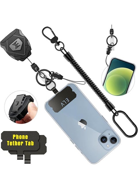 Heavy Duty Retractable Badge Reel With Interval Locking Theft And Drop Protection Phone Tether Universal Retractable Phone Lanyard With 31” Cord Key Ring Lobster Clip And Phone Tether Tabs