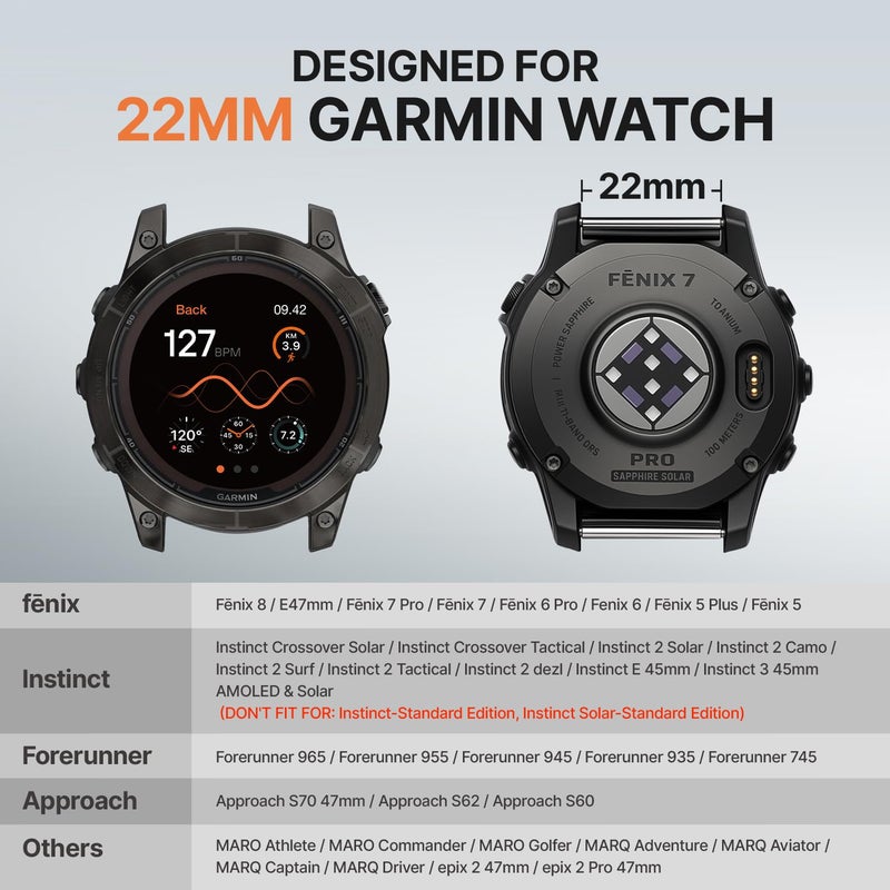 Bandletic حزام Bandletic متوافق مع ساعات Garmin Instinct 2 3، نايلون تكتيكي متين لفينيكس 8 47mm/7/6 برو/5 بلس، حزام سريع التركيب 22mm يناسب Forerunner 970/965/955/945/Approach S70/S62/S60/Quatix - Image 3